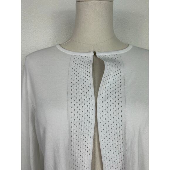 Escada Top Clasp Open Cardigan White Gold Sz Large - Picture 6 of 11